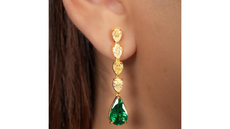 Jared Atelier yellow diamond and emerald drop earrings