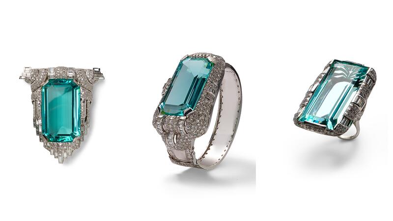 Mae West aquamarine jewelry suite