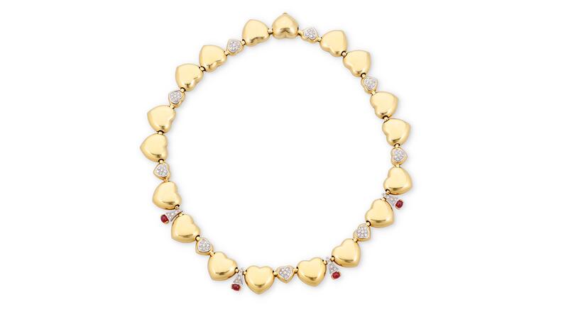 ruby and diamond heart link necklace