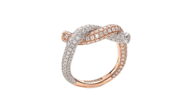 “Ties” ring in 18-karat recycled white and rose gold with 1.4 carats of diamonds ($7,540)
