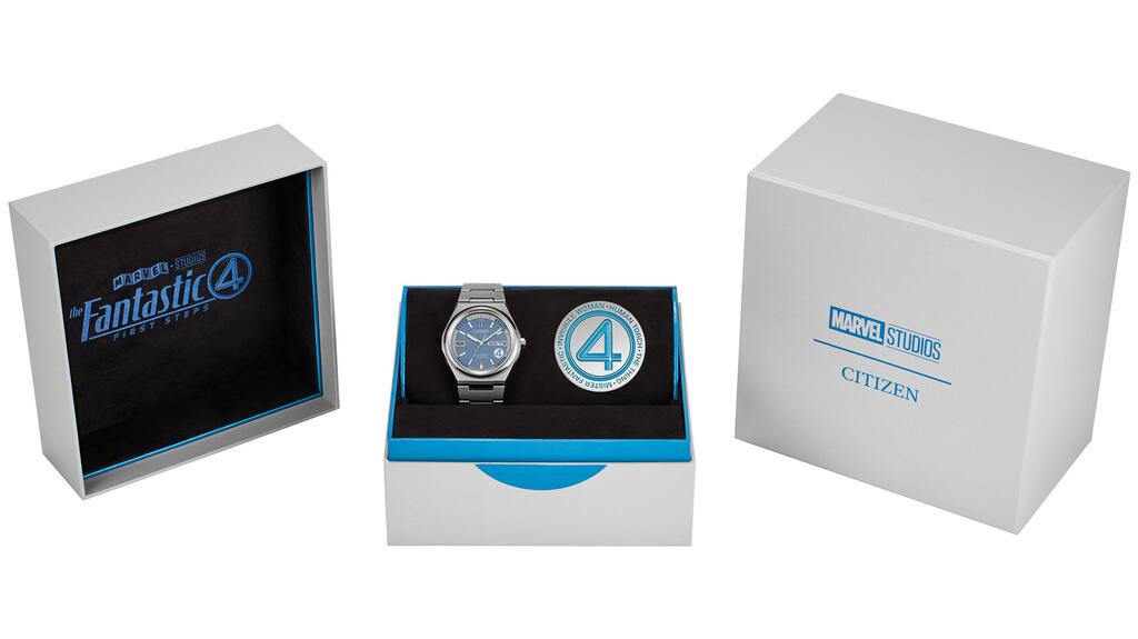 The special watch Citizen made for the new “Fantastic Four” movie comes with a double-sided commemorative coin, a limited-edition card, and a display box. Citizen Fantastic Four watch with box