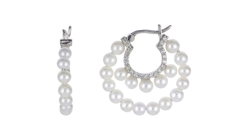 Imperial gold pearl and diamond hoops