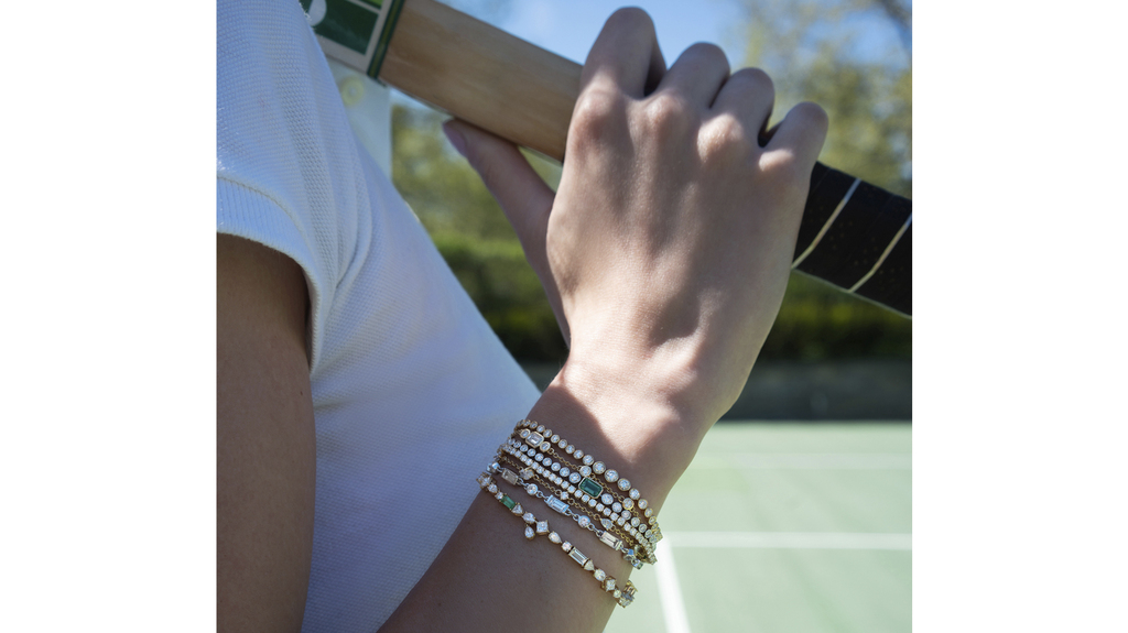 An image for the 1970s and ‘80s-inspired campaign Danielle Kosann shot for Monica Rich Kosann’s tennis bracelet collaboration with Chris Evert (Photo courtesy of Monica Rich Kosann)