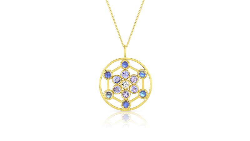 Raway Jewels gold Guidance pendant with moonstones, tanzanites and diamond