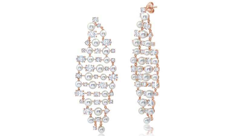 Graziela gold pearl and white sapphire earrings