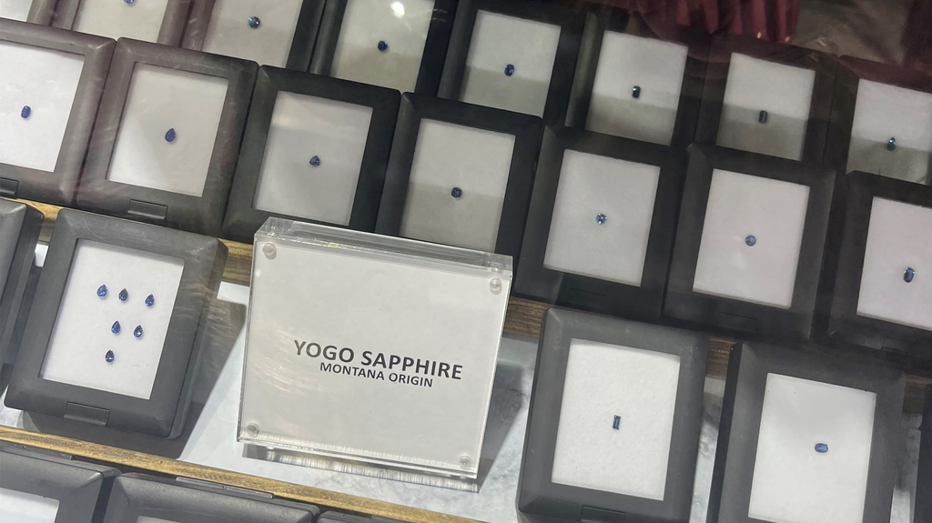 Yogo sapphires as seen at the Parle Gems booth at AGTA GemFair