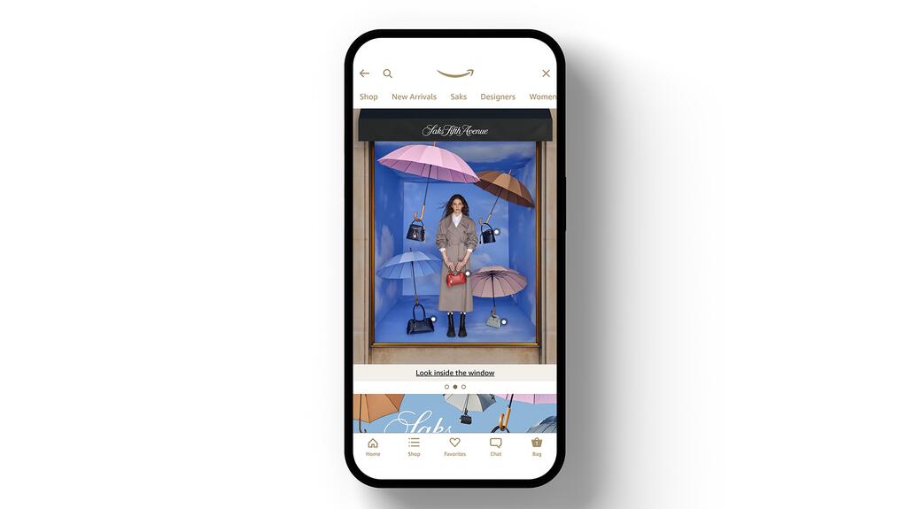 Inspired by the window displays at the Saks Fifth Avenue flagship, the Saks on Amazon experience also features digital “window” displays. Saks on Amazon digital window displays