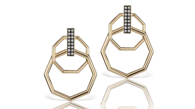 <a href="https://sorellinanyc.com/collections/earrings/products/otto-double-earrings" target="_blank">Sorellina</a> 18-karat yellow gold “Pave Otto Motif Earrings” ($3,200)