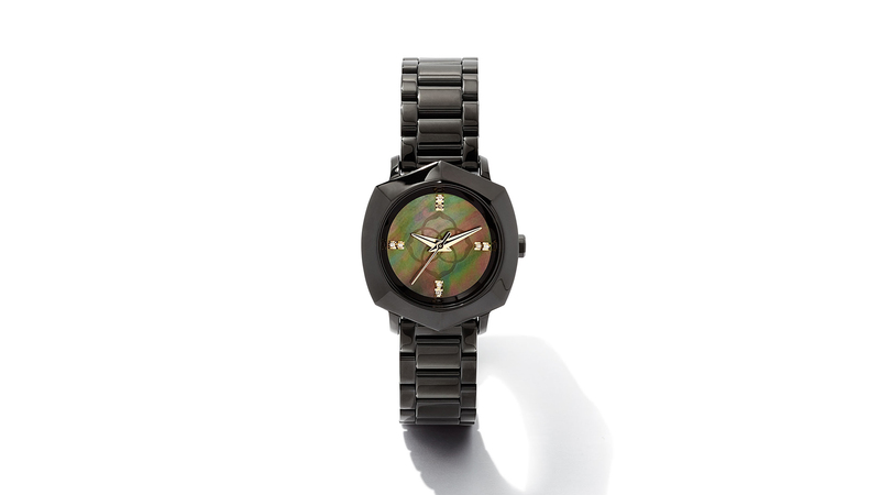 The “Dira” black stainless steel 28mm watch with a black mother-of-pearl dial ($268)