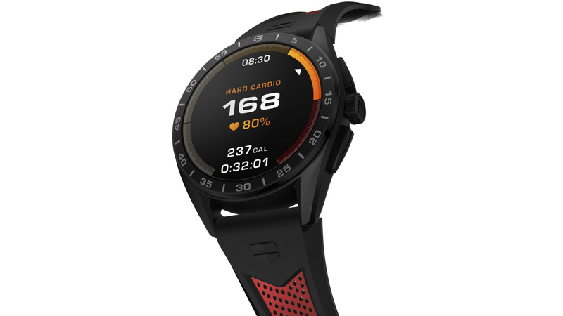 The Connected Sport Edition is a 45 mm watch that has been updated to appeal to hikers and runners who love the mountains by tracking altitude. It has a redesigned black rubber strap available in three colors: red, orange and blue.