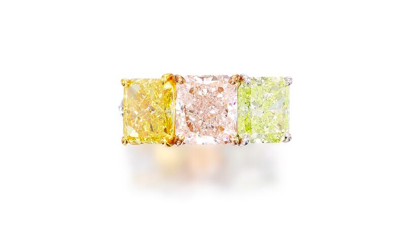 fancy colored diamond three stone ring Bonhams