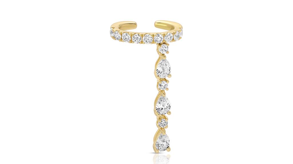 Anita Ko’s ear cuff in 18-karat yellow gold with a drop of three pear-cut and three round-cut diamonds ($4,450) Anita Ko Pear and Round Diamond Ear Cuff