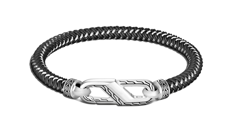 <a href="https://www.johnhardy.com/classic-chain-6mm-bracelet-in-silver-with-steel-cord/243390.html" target="_blank">John Hardy </a>classic sterling silver chain bracelet with steel Cord ($495)