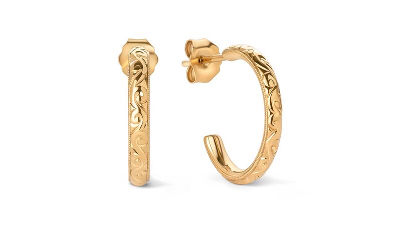 Kirk Kara Stella scroll engraved gold hoop earrings