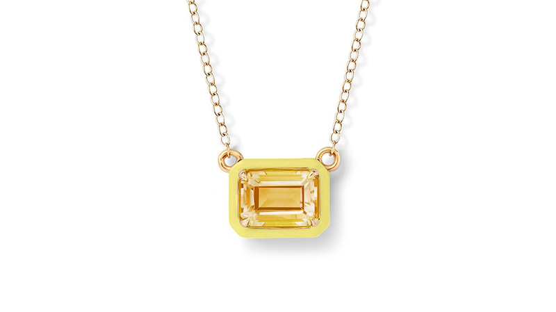 <a href="https://www.alisonlou.com/collections/necklace/products/rectangular-cocktail-necklace" target="_blank"> Alison Lou</a> 14-karat yellow gold rectangular cocktail necklace with yellow citrine and enamel ($1,155)
