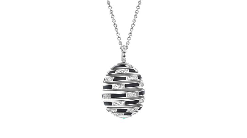 Fabergé Beetlejuice black enamel diamond spiral pendant