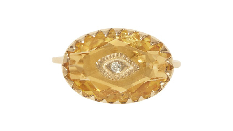 <a href="https://madlords.us/products/bague-souad-citrine" target="_blank"> Pascale Monvoisin at Mad Lords</a> “Souad” citrine ring with white diamonds set in 9-karat yellow gold ($530)