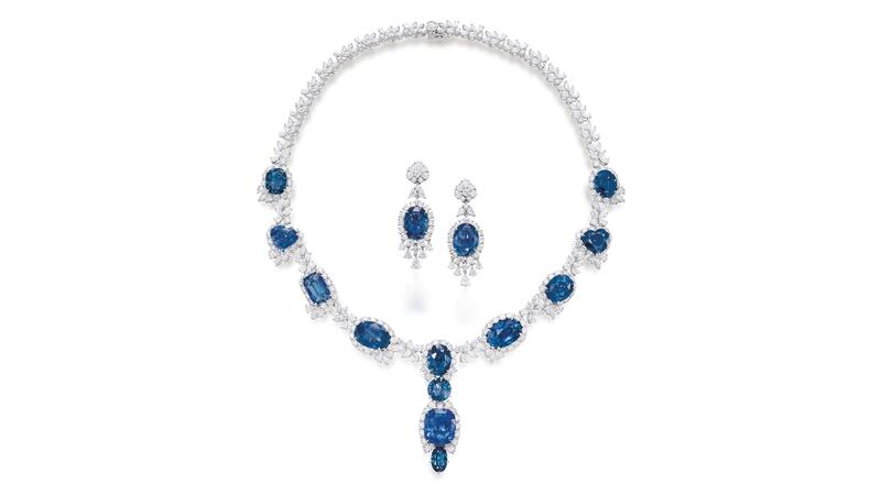 sapphire diamond necklace and pendant earring set Bonhams