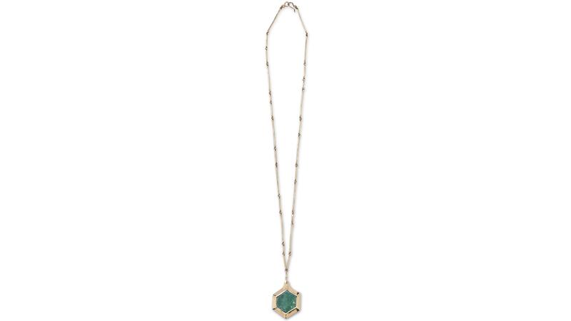 <a href="https://www.tenthousandthingsnyc.com/" target="_blank"> Ten Thousand Things </a> Emerald Crystal Pendant with natural emerald crystal slice in 18-karat gold