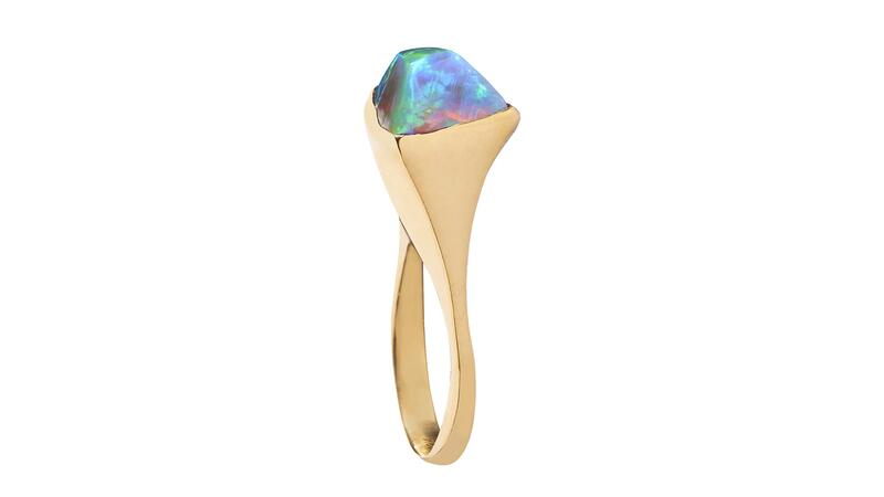 <a href="https://www.tenthousandthingsnyc.com/" target="_blank"> Ten Thousand Things </a> opal pyramid ring with Lightning Ridge black opal in 22-karat gold ($9,000)
