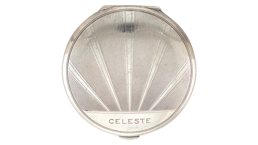 This silver Cartier compact reads “His and Hers” on the back, a nod to the 1954 show featuring Celeste Holm. This silver Cartier compact reads “His and Hers” on the back, a nod to the 1954 show featuring Celeste Holm.