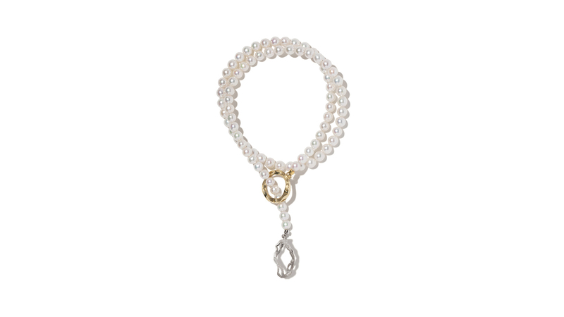 <a href="https://en.milamorejewelry.com/products/kintsugi-infinity-pearl-necklace-grande" target="_blank">Milamore</a> “Kintsugi Infinity Pearl Necklace Grande” with Akoya pearls in 18-karat yellow and white gold ($9,550)