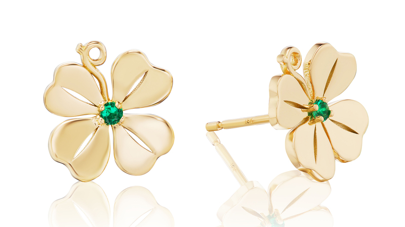 “Four Leaf Clover Earrings” in 18-karat yellow gold with emeralds ($1,435)