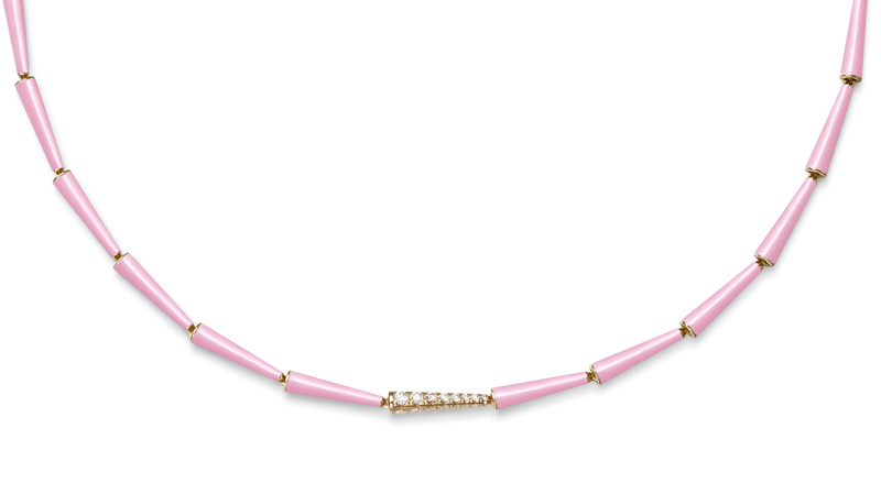 The Lola linked necklace in 18-karat yellow gold with Marissa Pink enamel and diamonds