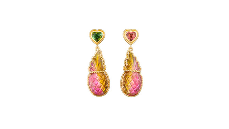 <a href="https://www.guitam-jewelry.com/" target="_blank">Guita M</a> earrings with tourmaline in 18-karat yellow gold ($7,000)