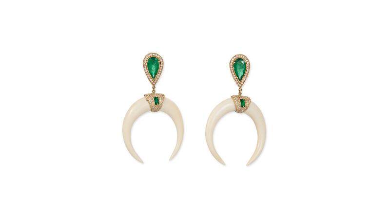 Horn Earrings with Emeralds and Diamonds