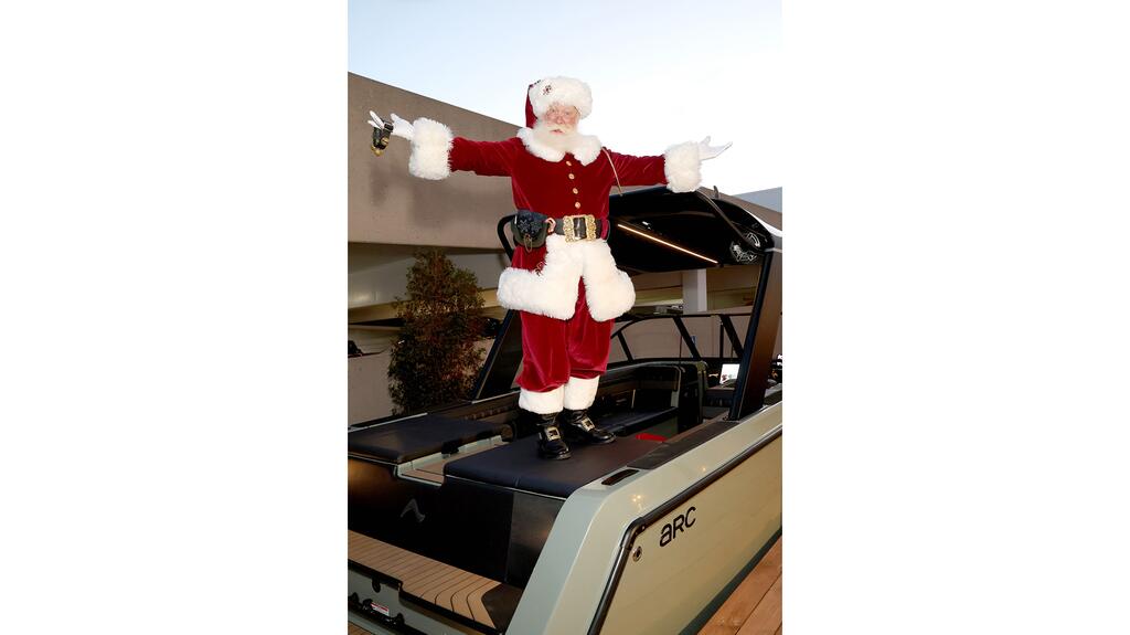 Santa Claus on a wake boat