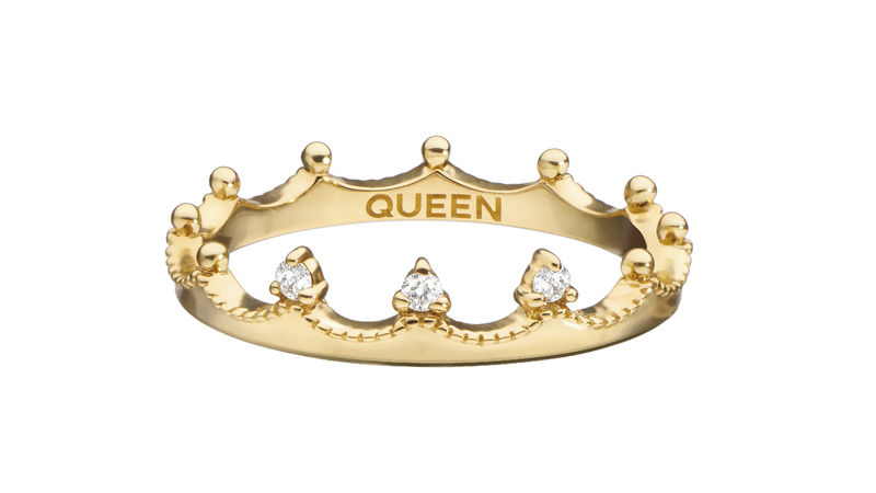The 18-karat gold “Queen” poesy ring retails for $815.