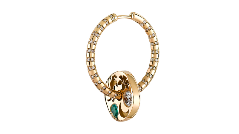 “Amulet” single hoop earring in 18-karat yellow gold with diamond and emerald ($5,790)