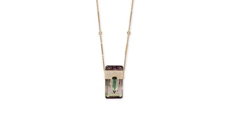 Jacquie Aiche Watermelon Tourmaline Bar Necklace