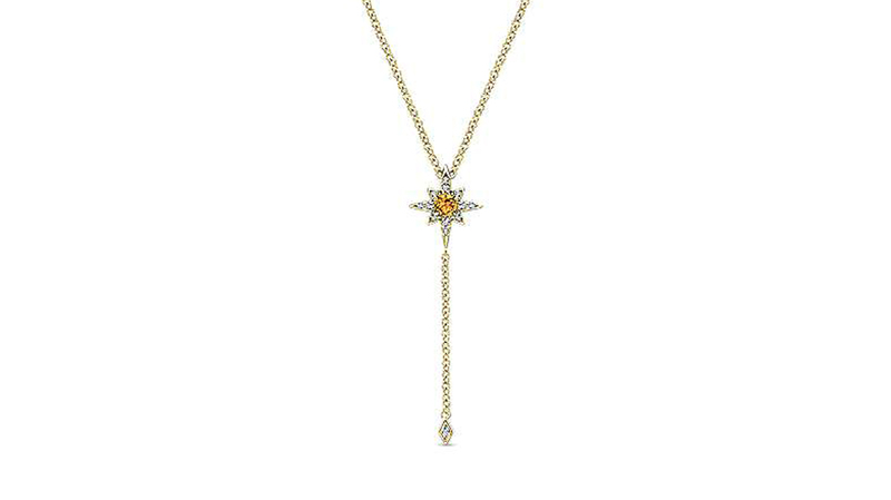 <a href="https://www.gabrielny.com/product-necklace/nk5443y45ct" target="_blank">Gabriel & Co.</a> 14-karat yellow gold citrine and diamond star Y-shaped necklace with diamond drop ($640)