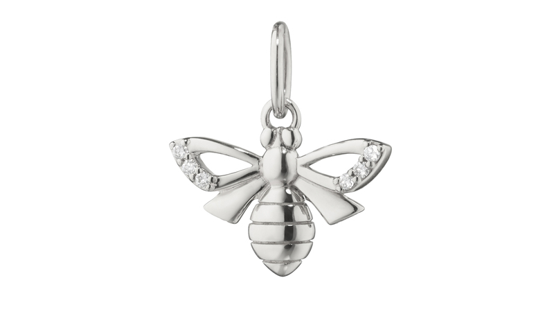 The wings of the “Bee” charm in silver are set with white sapphires. It retails for $195 on its own, and $295 on a sterling silver chain.