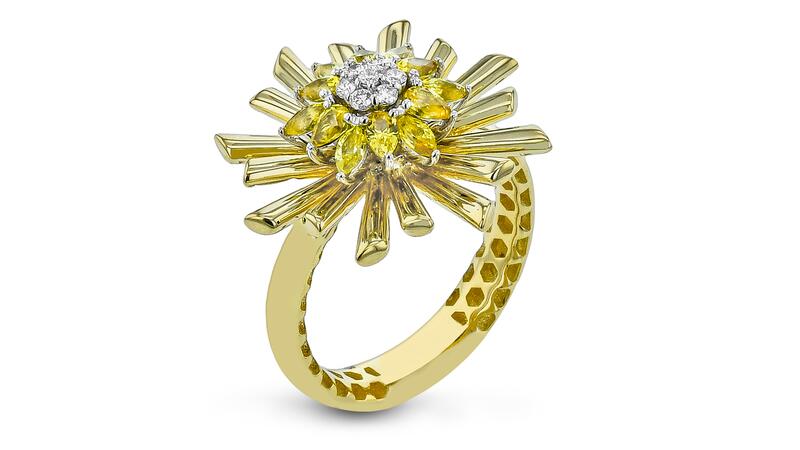 Simon G yellow diamond and sapphire ring