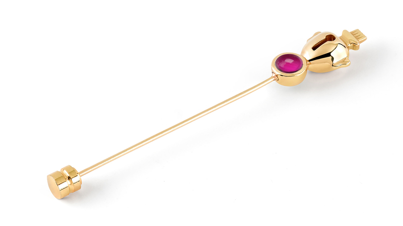 “Golden Heart” tie pin in 18-karat yellow gold with ruby ($1,700)