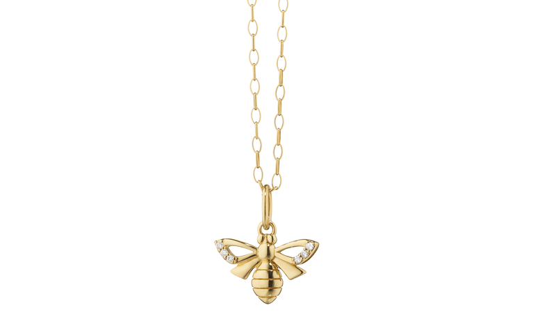 The gold version of this incredible insect is $1,385 on an 18-karat gold chain (as pictured here), $985 on a black steel chain, and $835 without chain.