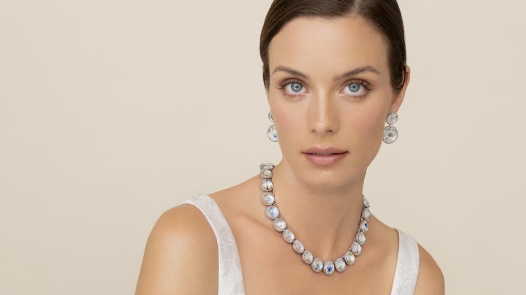 Larkspur & Hawk bridal earrings and riviere necklace