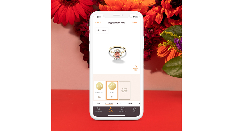 The Gemist app allows shoppers to customize jewelry, choosing from a variety of gemstones, metals, and other options.