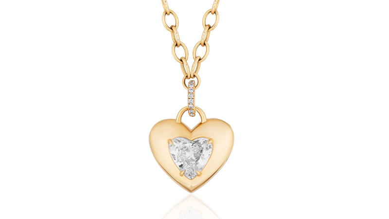 18-karat yellow gold “Puffy Heart Pendant” with 3.03-carat, J-color, SI2 heart-shaped diamond and 0.16 carats of diamond pave ($30,000)