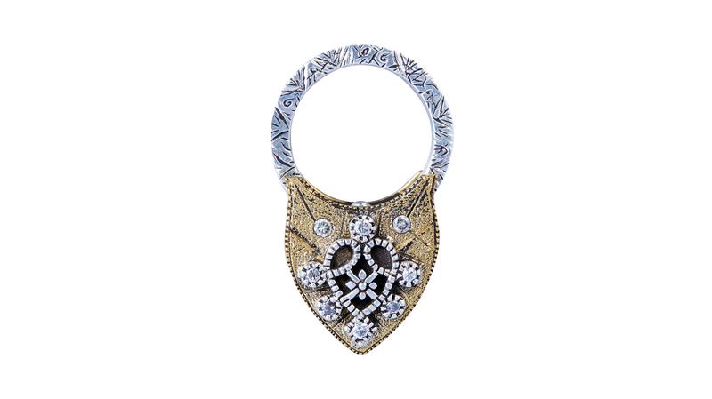 Castro gold and bronze “Dubai Wreckage-1” lock charm with gray diamonds