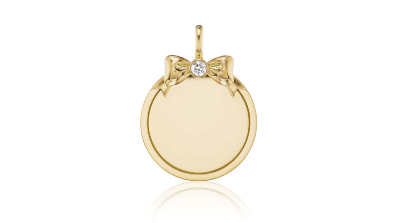 The “Large Diamond Bow Pendant” in 18-karat yellow gold and diamond ($4,785) is a perfect palette for custom engraving.