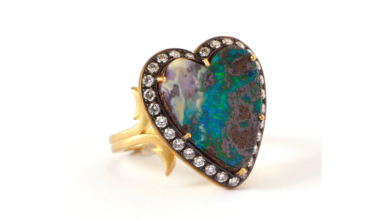 <a href="https://www.greenwichjewelers.com/products/opal-and-diamond-heart-cocktail-ring" target="_blank">Sylva & Cie</a> opal and diamond heart cocktail ring in 18-karat yellow gold ($12,250)