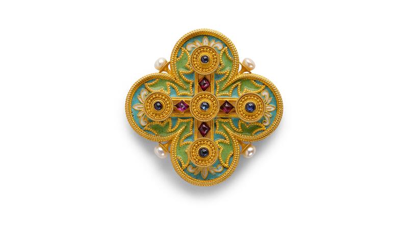Castellani enamel quatrefoil brooch