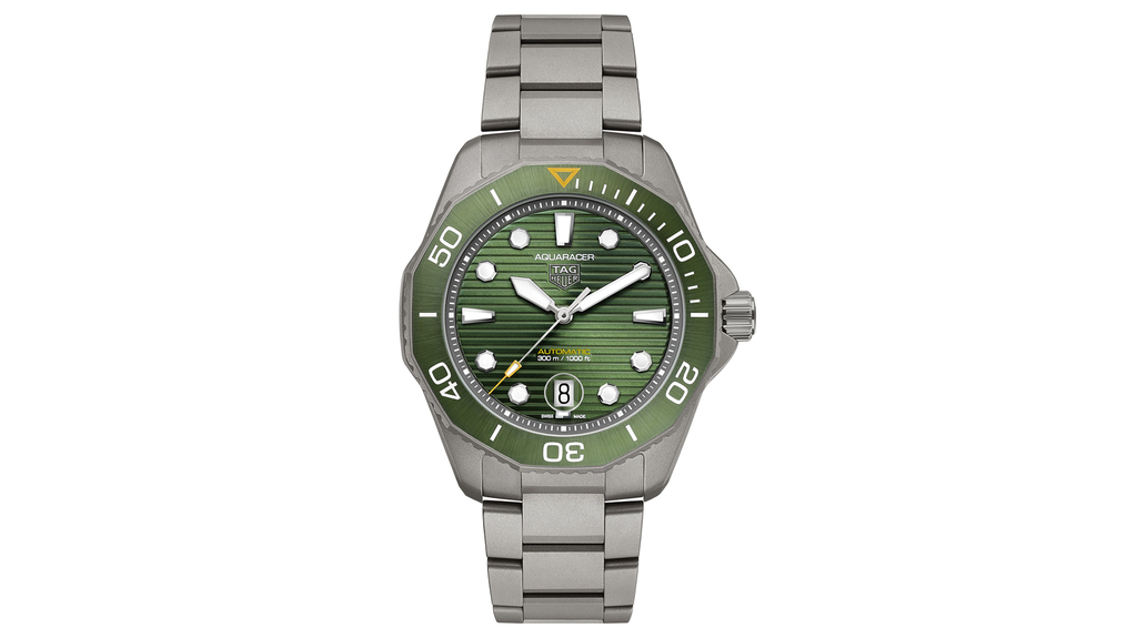 The 43mm Aquaracer Professional 300 with titanium case and green dial ($4,200) The 43mm Aquaracer Professional 300 with titanium case and green dial ($4,200)