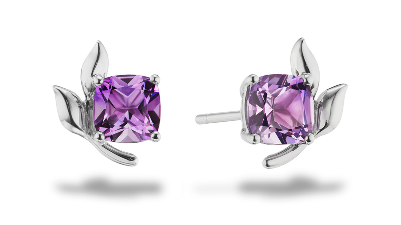 <a href="https://girlupcollection.com/collections/girl-power-earrings/products/cushion-cut-amethyst-leaf-stud-earrings" target="_blank">Girl Up Collection</a> cushion-cut amethyst and sterling silver leaf stud earrings ($95)