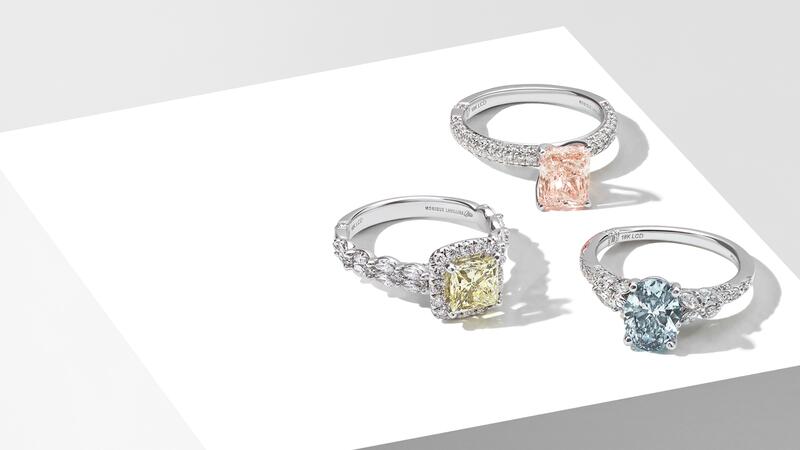 Monique Lhuillier Bliss lab-grown colored diamond engagement rings