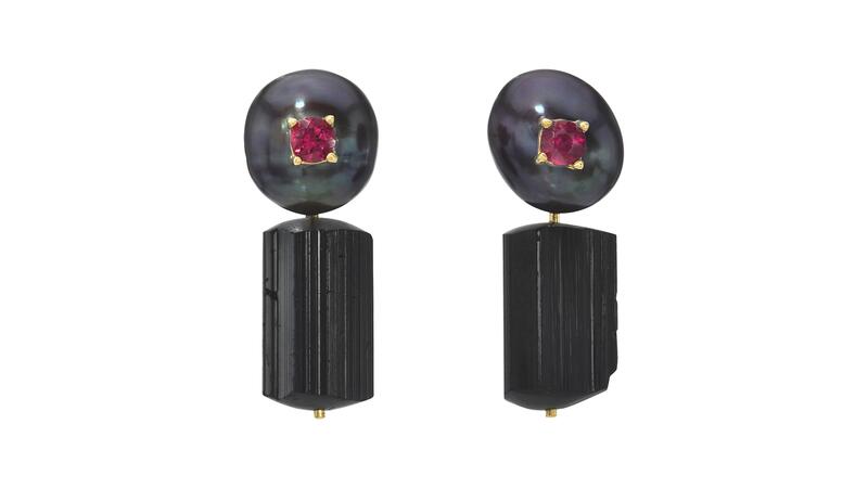 Cultus Artem black tourmaline and pearl earrings